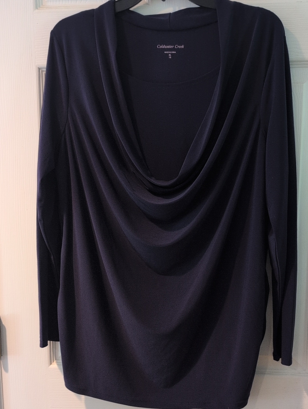 Coldwater Creek Deep Navy Drape Neck Long Sleeve Top